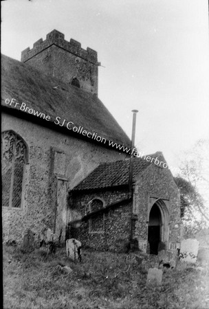 ST ANDREWS C.1300 CHANCEL 1370 TOWER 1460 (THATCHED ROOF OF NAVE & AISLE) N.PORCH & TOWER FROM N.E.